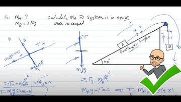 Two blocks connected through a massless pulley on an inclined plane equilibrium. Find mass.