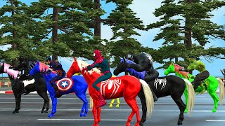 Spiderman vs hulk vs captain America vs batman challenge play Horse Racing funny |Game 5 superheroes