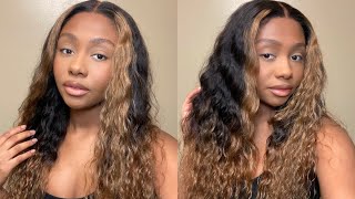 BROWN OMBRE HIGHLIGHTS WATER WAVE WIG INSTALL | GLUELESS 5X5 HD LACE CLOSURE | Ft. LuvMe Hair