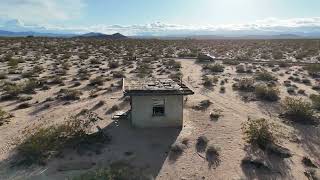 Drone footage of abandoned homestead desert house