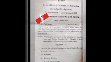 IGU question paper BSc honours mathematics semester 1st subject- Computer Fundamental and MS-Office