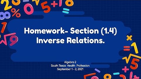 Algebra 2 Homework Section 1.4 Inverse Relations