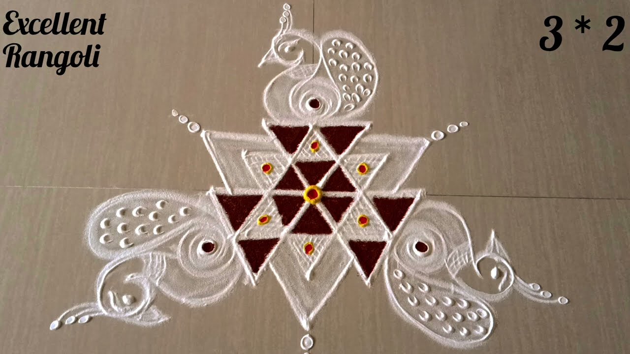 New peacock🦚 kolam | 3*2 dots small padi kolam #rangoli #cute  #trendingvideo @Excellent Rangoli