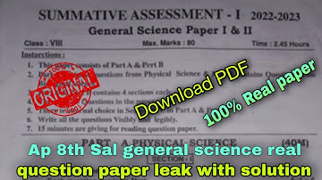Ap 8th Sa1 general science 💯 real question paper 2022-23|ap 8th Sa1 general science answer key 2023
