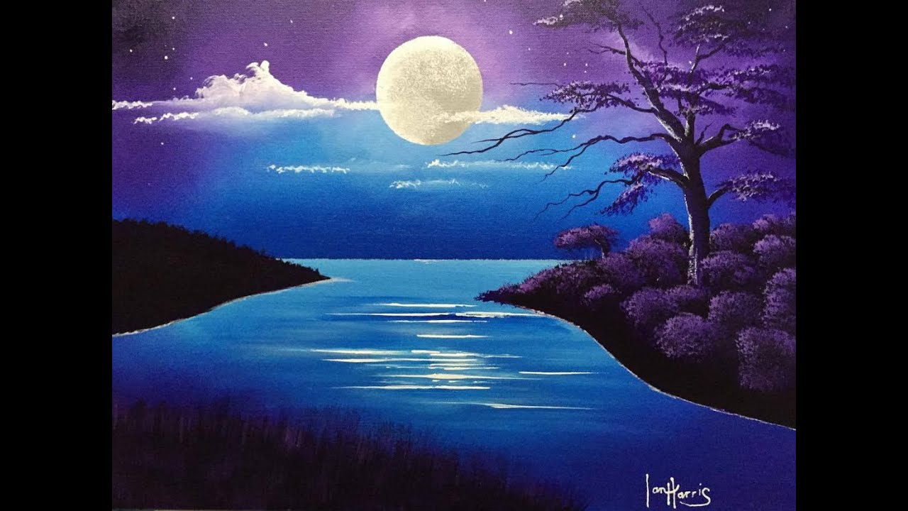 #42. acrylic moon over lake - YouTube