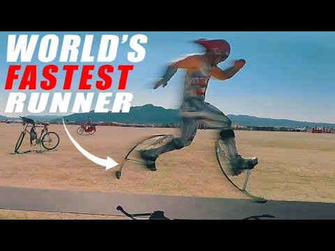 World’s Fastest Runner On Spring Loaded Stilts