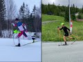 Video analysis of Emil Iversen Classic Diagonal stride on Roller ski and Ski on snow.