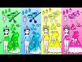 Paper Dolls Dress Up - Color Food Challenge Green Blue Yellow Pink Handmade - Playing With Dolls