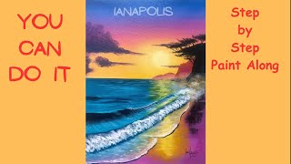 How To Paint A colorful sunset beach #573