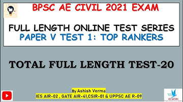 BPSC AE Civil 2021 Exam Online Test Series|Paper-V Test-1 Top Ranker Marks|Ranklist