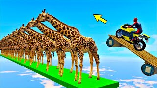 الرجل العنكبوت قفزات جنونية من فوق الزرافة ? GTA 5 spiderman jump over a Giraffe