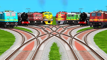 8️⃣ Trains At Railroad Crossings By Bumpy Curved Branched Railroad Tracks | train simulator 205 