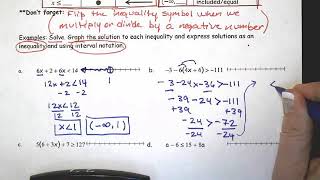 1 7 B Video Notes  Solving Inequalities and Use Interval Notation