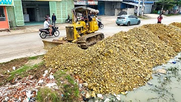Wonderful New Project Completed! Using Dozer D20P Pushing Stone Delete Flooded Pond with 5Ton Truck