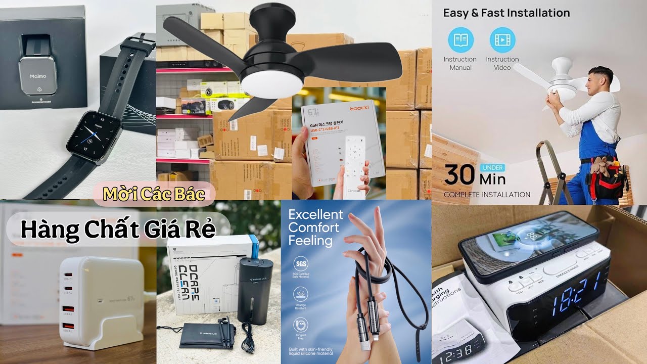 Quạt trần thương hiệu nổi tiếng của mỹ, Đồng hồ thông minh, Cáp sạc 4in1, Sạc 67w, Kính thời trang