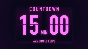 15 Minute Countdown Timer ⏳ Flip Clock with Low Beeps Every 5 Minutes 🟣