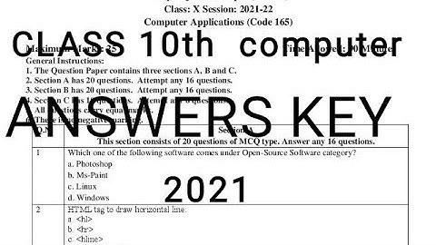 CBSE 2021-22 Exam:  Class 10 Computer (Code 165) Question Paper Term 1  Answer Key/Solution
