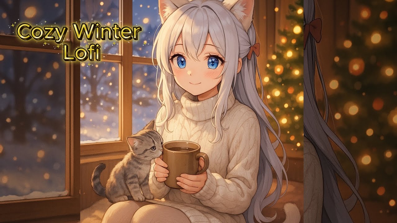 Lumi's Winter Room❄️ | Soft Lofi & Cozy Catgirl Fireplace Ambience