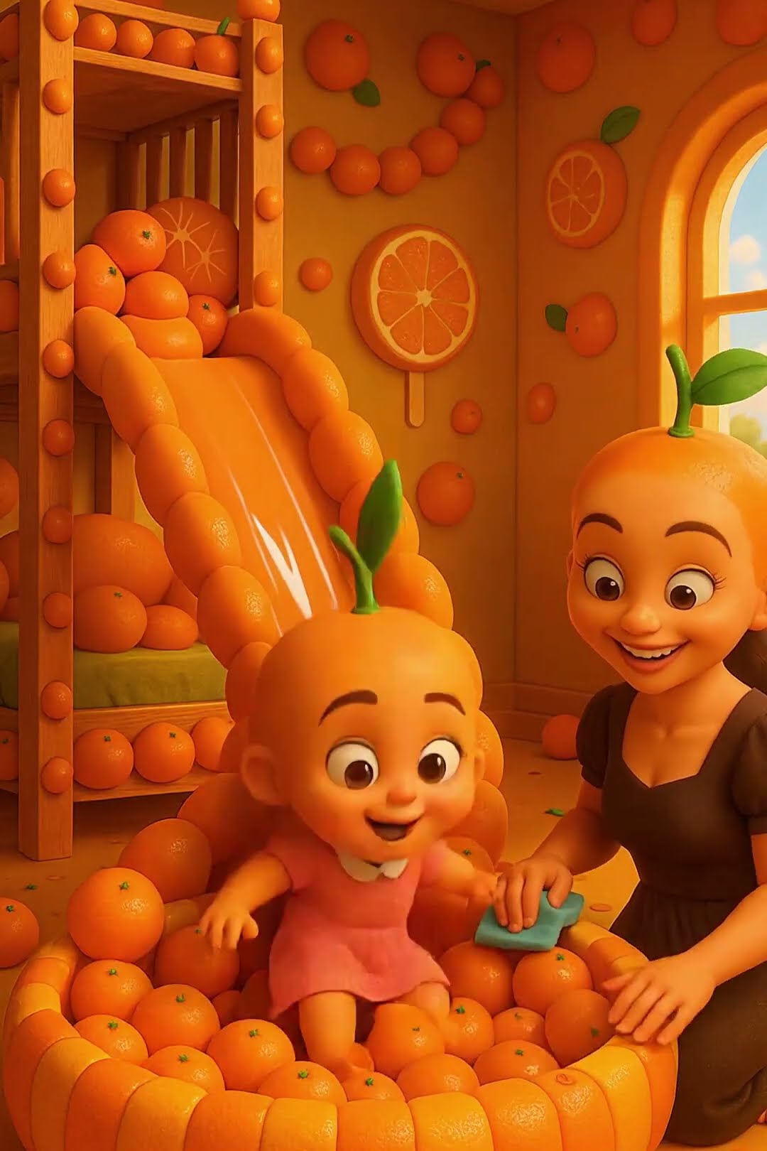 Brainrot family, sweet bonding time: mother and child play fruity slide #brainrot #funny #cartoon