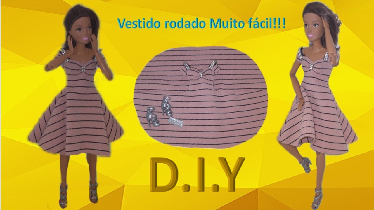 COMO FAZER UM LINDO VESTIDO RODADO PARA BARBIE 