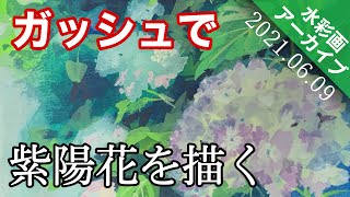 【LIVEアーカイブ】ガッシュ/不透明水彩で紫陽花を描く つらら庵の自主練動画 2021.06.09