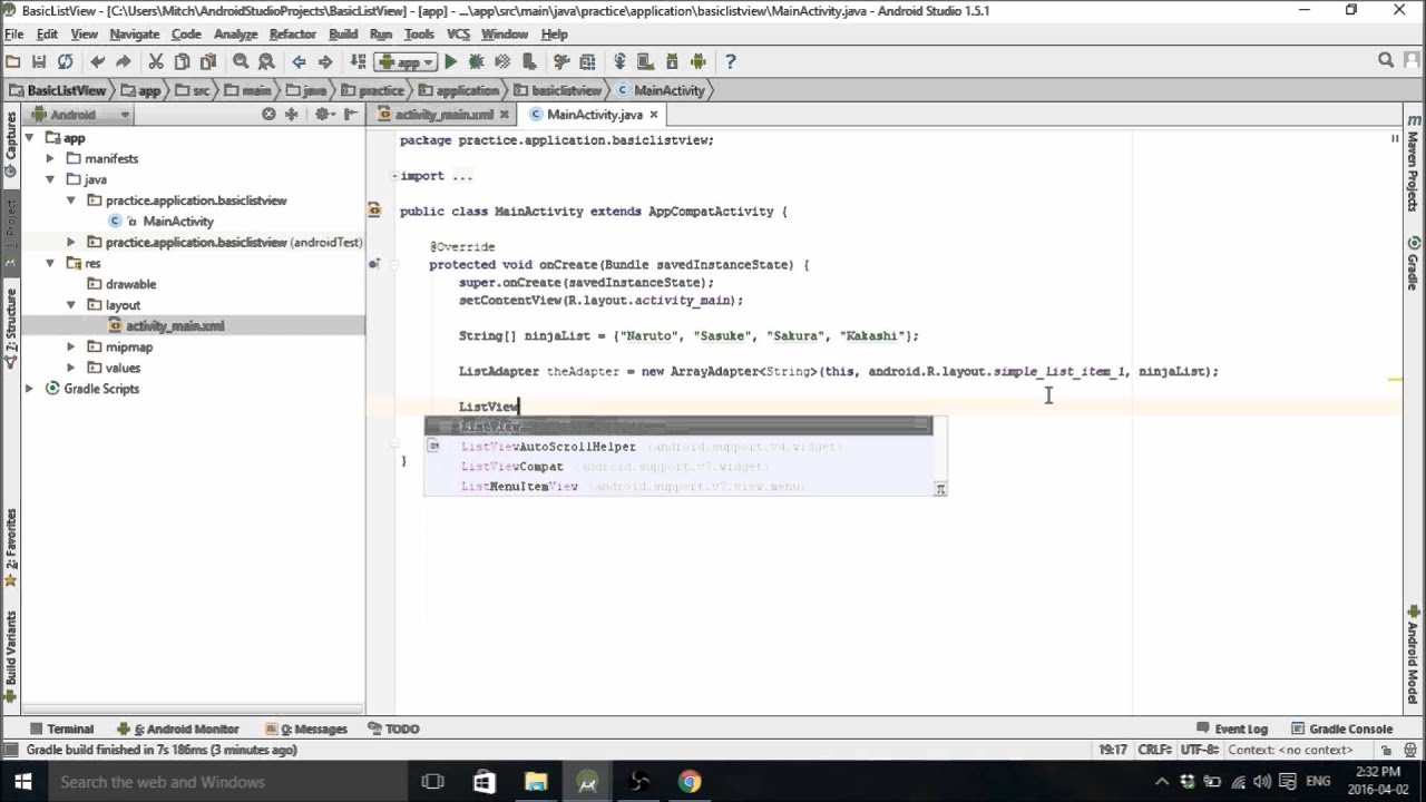 Android Studio Simple Listview Development Tutorial Youtube
