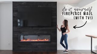 DIY FIREPLACE WALL WITH TV // ENTERTAINMENT CENTER!