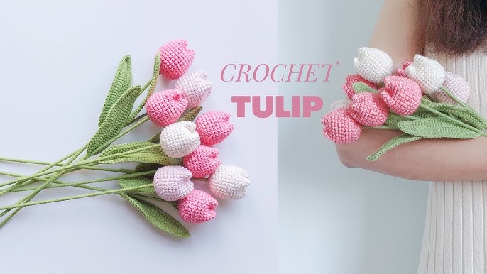 crochet) How To Crochet Tulips with Leaves - Yarn Scrap Friday 
