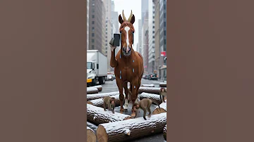A Powerful Horse Struggles Through A Snowy Forest Carrying Heavy Firewood HorseStory WinterAdven 