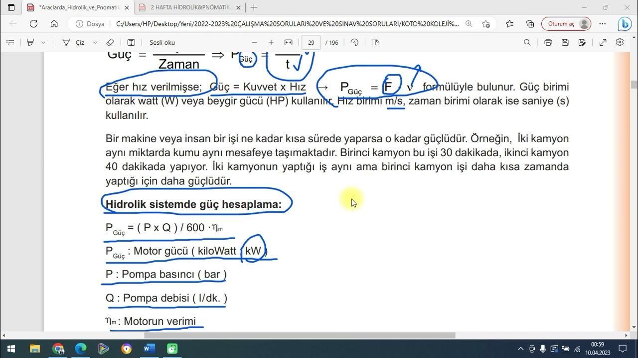 Hidrolik Sistemlerde Motor Gücü Hesabı Örnek Hesaplama YouTube
