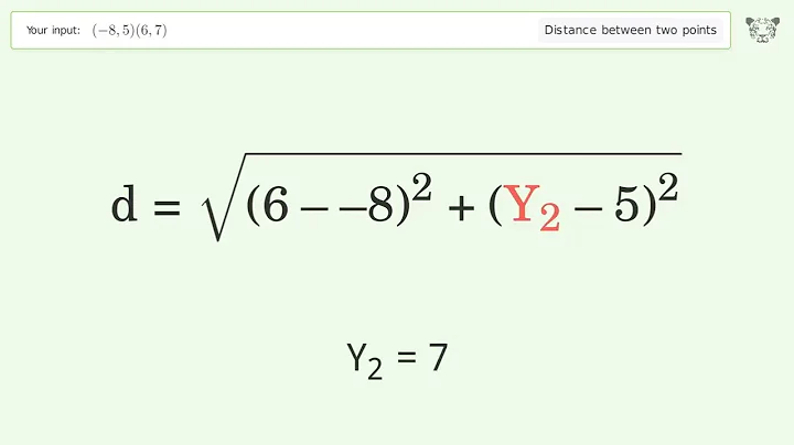 Find the distance between two points p1 (-8,5) and p2 (6,7): Step-by-Step Video Solution