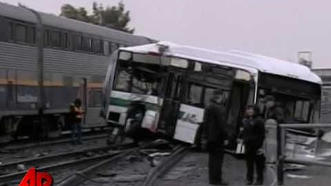 Raw Video: Calif. Commuter Train Hits Bus