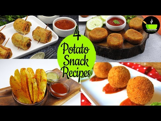 4 Easy Potato Snacks Recipes | Potato Samosa | Potato Wedges | Potato Nuggets | Potato Croquettes | She Cooks