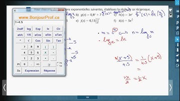 Secondaire 5 NS Québec: Trouver la réciproque de la fonction exponentielle. Exercice 4 page 184
