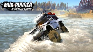 Spintires Mudrunner - Mercedes Benz G500 Fell Off The Bridge Into The River