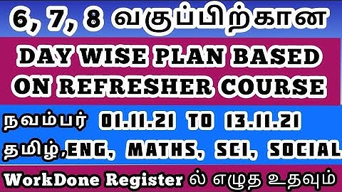 CLASSES 6,7,8 DAY WISE WORK PLAN BASED ON REFRESHER COURSE | November 1 to 13/11/21 | All subjects