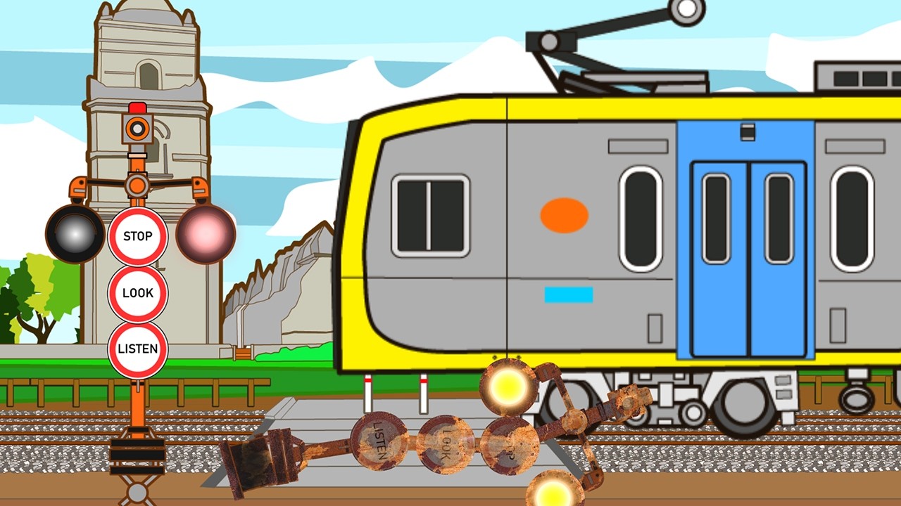 うまれかわるふみきりカンカンとバナナの木　アニメ Various Railroad Crossing and train 　railway level crossover 　　新幹線　　ドクターイエロ