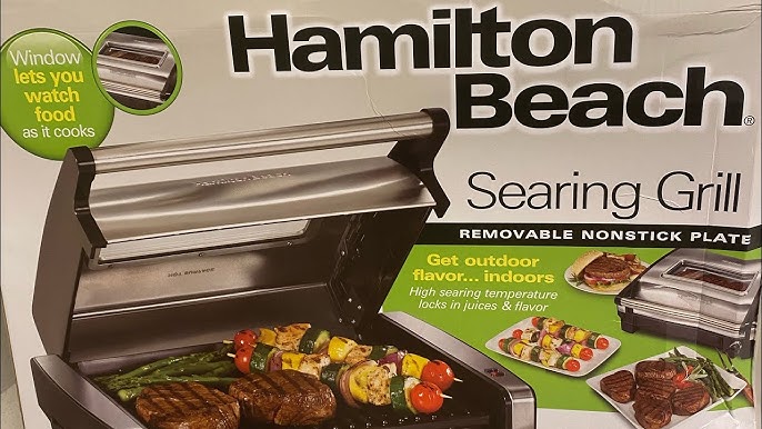 Hamilton Beach Electric Indoor Searing Grill with Adjustable Temperature  Control to 450F, Removable Nonstick Grate, 118 sq. in. Surface Serves 6
