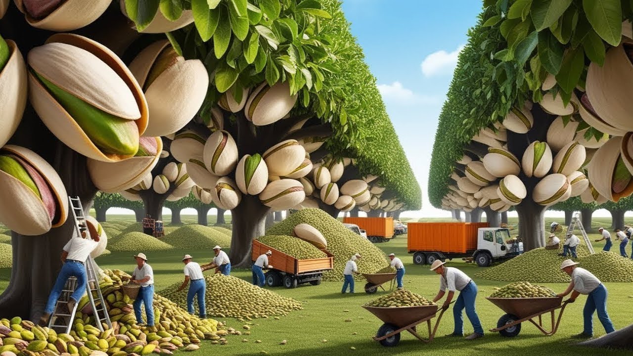 لن تصدق كيف يتم حصاد مليارات حبات الفستق! مشاهد مذهلة من قلب المزارع