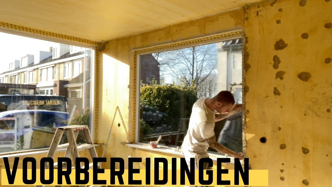 Voorbereidingen voor het stucen (Stucloper, afplakken, voorstrijken en hoekprofielen) stucvlog