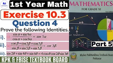 Ex 10.3 1st Year Math kpk textbook | Question 4 | Parts i, ii & iii | kpk & fbise Textbook board