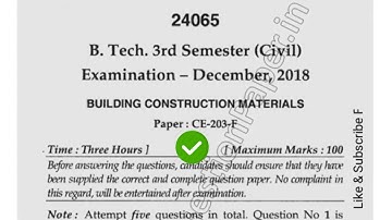 2018 Mdu BTech Civil 3rd Sem Building Constriction Material  Question Paper #MduQuestionPaper