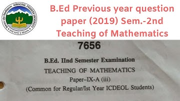 Hpu BEd previous year question paper | teaching of Mathematics | BEd 2nd sem.|