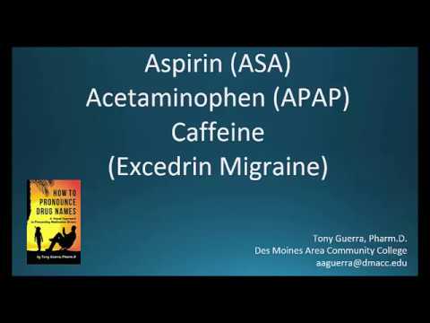 How to Pronounce aspirin, acetaminophen, and caffeine (Excedrine Migraine) Backbuilding Pharmacology
