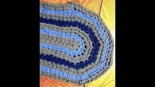 Single Crochet Ribbed, Striped Oval Rag Rug. Crochet T-shirt yarn Rug,