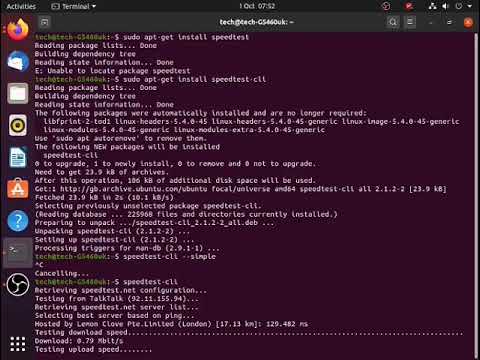 Ookla speedtesting in Ubuntu Terminal