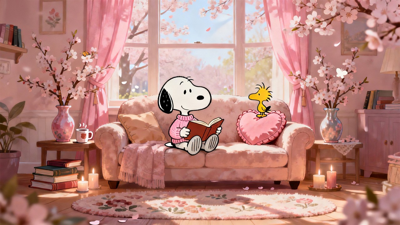 🌸 Snoopy Pink Spring Living Room 💗 Calm Lofi for Study & Work