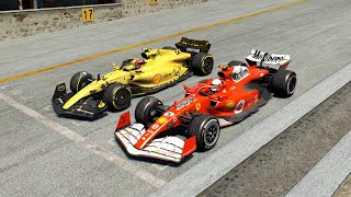 Ferrari 248 F1 Michael Schumacher Tribute vs F1 Ferarri F1-75 Giallo Modena 2022 at Old Spa