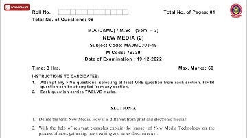 MA MSC 3RD SEM JAMC NEW MEDIA 2ND DEC 2022 | PTU