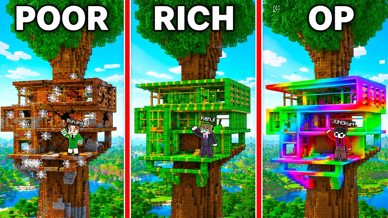 POOR vs RICH vs OP TREE HOUSE BATTLE In Minecraft!